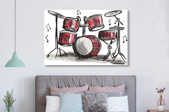Canvas schilderij 180x120 cm - Wanddecoratie Illustratie van een tekening van een drumstel - Muurdecoratie woonkamer - Slaapkamer decoratie - Kamer accessoires - Schilderijen op canvas