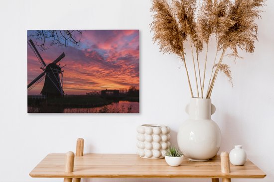 Moulin à vent pendant un lever de soleil toile 2cm 40x30 cm - petit - Tirage photo sur toile (Décoration murale salon / chambre)