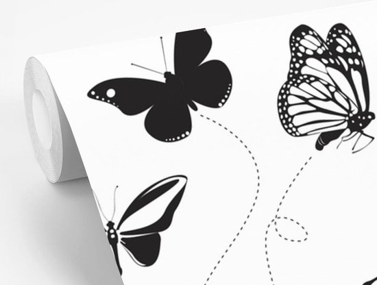 Papier peint photo vinyle - Une illustration en noir et blanc de papillons largeur 300 cm x hauteur 300 cm - Tirage photo sur papier peint (disponible en 7 tailles)