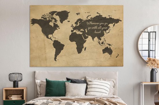 Peintures Toile Wereldkaart - Vintage - Citation - 150x100 cm - Décoration murale