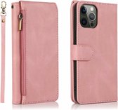 iPhone 12 Pro Bookcase hoesje met rits- Magneetsluiting Pasjeshouder Kunstleer Flipcase Hoesje - Apple iPhone 12 Pro - Rose Goud