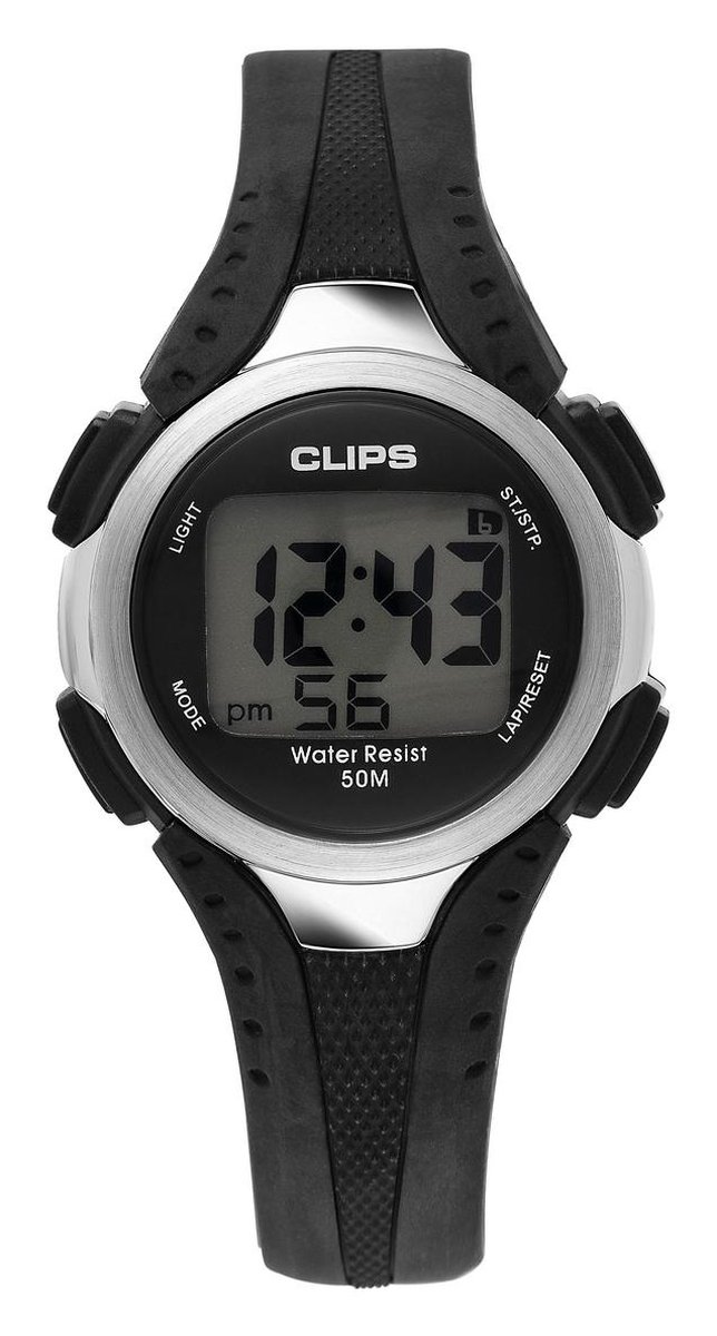 Clips 539-6000-44 Horloge - Rubber - Zwart - Ø 39 mm