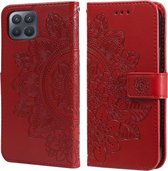 Voor OPPO F17 Pro/A93 4G/Reno4 Lite 7-bloemblaadje Bloemen Embossing Patroon Horizontale Flip PU lederen tas met houder & kaartsleuven & portemonnee & fotolijst (rood)