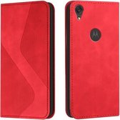 Voor Motorola Moto E6 Skin Feel Magnetisch S-type Effen Kleur Horizontale Flip Lederen Case met Houder & Kaartsleuf & Portemonnee (Rood)