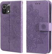 Voor Xiaomi Mi 11 Lite 7-bloemblaadje Bloemen Embossingpatroon Horizontale Flip PU-lederen hoes met houder & kaartsleuven & portemonnee & fotolijst (lichtpaars)