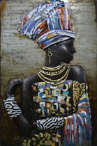 Schilderij - Metaalschilderij - Afrikaanse Vrouw, 3D, 80x120cm