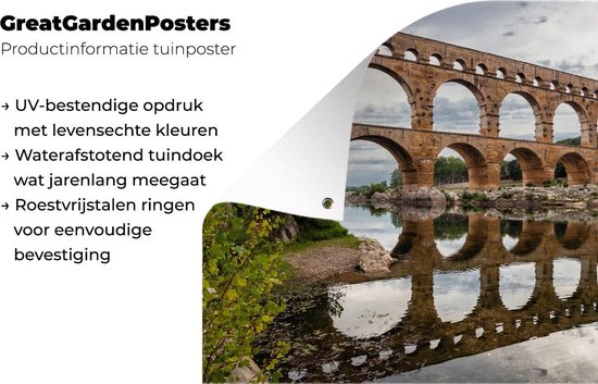 Reflet dans l'eau claire du Pont du Gard dans le sud de la France Poster de jardin 60x40 cm - petit - Toile de jardin / Toile d'extérieur / Peintures d'extérieur (décoration de jardin)