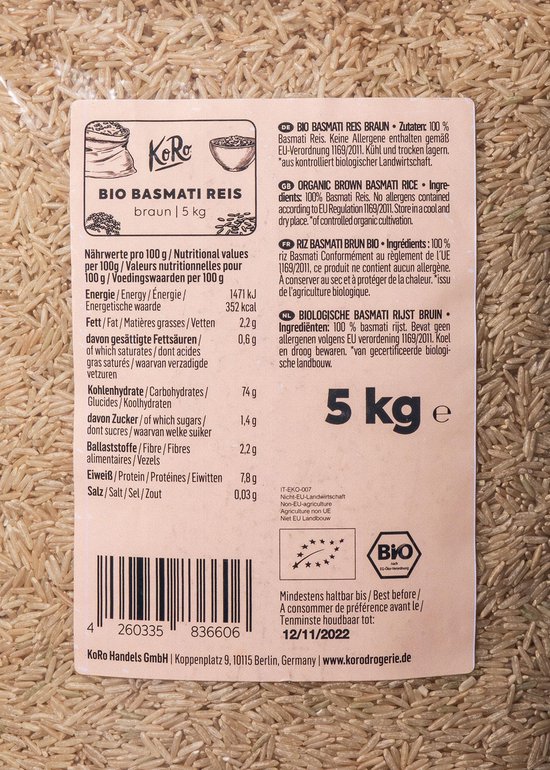 KoRo - Bio volkoren basmatirijst 5 kg van Koro — afbeelding 4