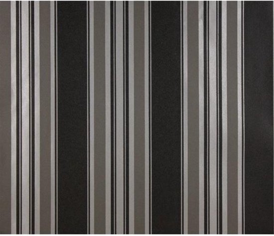 Dutch Wallcoverings - Schuimvinyl streep zwart/zilver