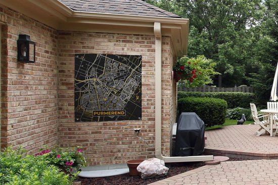 Tissu de jardin Plan de la ville - Purmerend - Or - Zwart - 100x100 cm - Carte