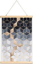 JUNIQE - Posterhanger Soft Blue Gradient Cubes -40x60 /Blauw & Bruin