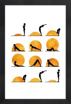 JUNIQE - Poster met houten lijst Yoga Sun -13x18 /Geel & Oranje