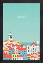 JUNIQE - Poster met houten lijst Retro Lissabon -13x18 /Kleurrijk