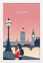 JUNIQE - Poster met houten lijst Londen - retro -13x18 /Rood