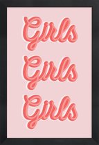 JUNIQE - Poster in houten lijst Girls Girls Girls -30x45 /Roze
