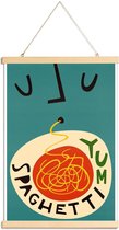 JUNIQE - Posterhanger Yum Spaghetti -60x90 /Rood & Turkoois