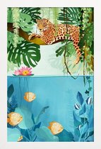 JUNIQE - Poster in houten lijst Welkom in de jungle -60x90 /Groen &