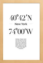 JUNIQE - Poster in houten lijst Coördinaten New York -20x30 /Wit &