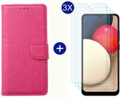 BixB Samsung A02s hoesje - Met 3x screenprotector / tempered glass - Book Case Wallet - Roze