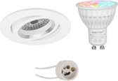 Mi-Light MiBoxer - LED Spot Set GU10 - Smart LED - Wifi LED - Slimme LED - 4W - RGB+CCT - Aanpasbare Kleur - Dimbaar - Pragmi Aerony Pro - Inbouw Rond - Mat Wit - Kantelbaar - Ø82mm - BSE