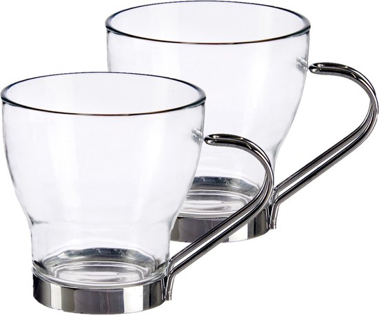 Wanorde Bestudeer Microbe Set van 12x stuks koffie/espresso glazen 200 ml - Theekopjes/koffiekopjes  van glas/metaal | bol.com