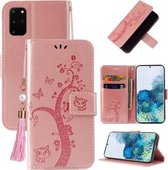 Voor Samsung Galaxy S20 + reliëf Lucky Tree Horizontale Flip Lederen Case met Houder & Kaartsleuf & Portemonnee & Lanyard (Rose Goud)