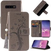 Voor Samsung Galaxy S10+ reliëf Lucky Tree horizontale flip lederen tas met houder & kaartsleuf & portemonnee & lanyard (grijs)