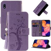 Voor Samsung Galaxy A10/M10 Reliëf Lucky Tree Horizontale Flip Lederen Case met Houder & Kaartsleuf & Portemonnee & Lanyard (Paars)