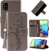 Voor Samsung Galaxy A71 5G Reliëf Lucky Tree Horizontale Flip Lederen Case met Houder & Kaartsleuf & Portemonnee & Lanyard (Grijs)