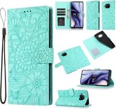 Voor Xiaomi Mi 10T Lite 5G Huid Voelen Reliëf Zonnebloem Horizontale Flip Lederen Case met Houder & Kaartsleuven & Portemonnee & Lanyard (Groen)