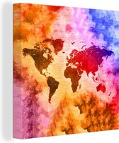 Canvas Wereldkaart - 90x90 - Wanddecoratie Wereldkaart - Kleuren - Abstract