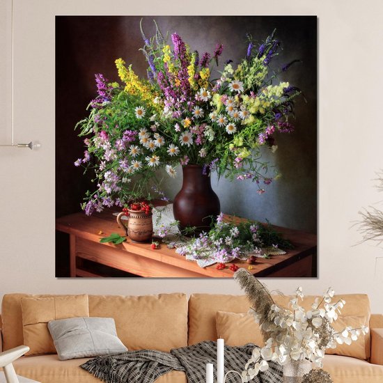 Toile Peinture Fleurs - Tableau - Nature Morte - 160x120 cm - Décoration murale XXL