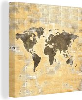 Canvas Wereldkaart - 20x20 - Wanddecoratie Wereldkaart - Waterverf - Vintage