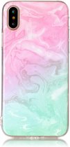 Apple iPhone XS Hoesje - Mobigear - Marble Serie - TPU Backcover - Roze / Turquoise - Hoesje Geschikt Voor Apple iPhone XS