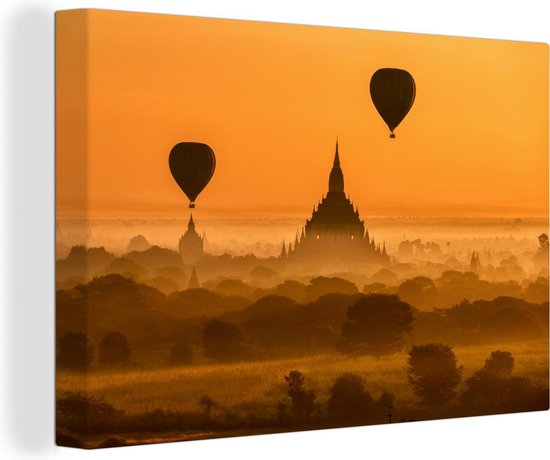 Canvas Schilderij Mistige zonsondergang bij Bagan in Azië - 30x20 cm -  Wanddecoratie | bol.com