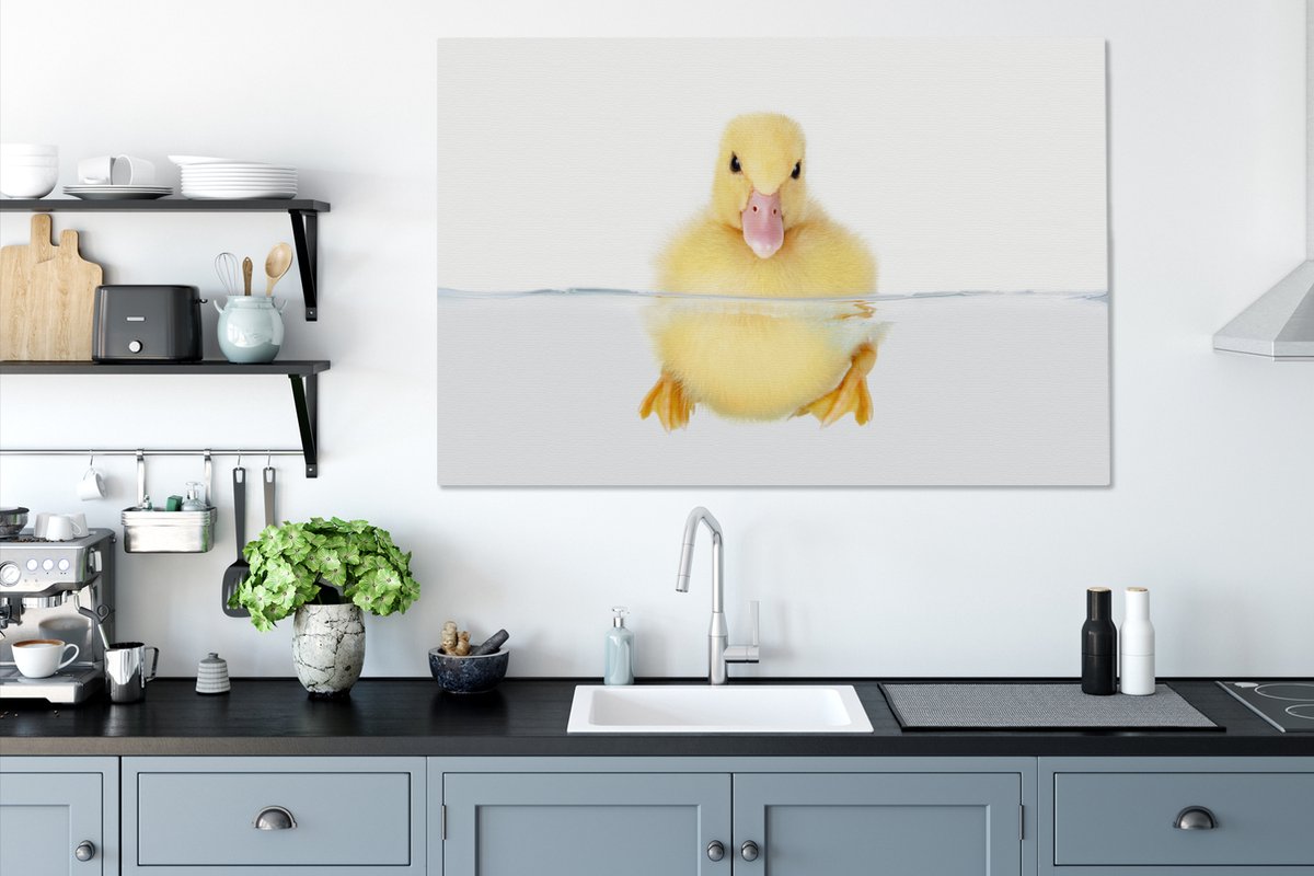 Canvas schilderij 140x90 cm - Wanddecoratie Zwemmende baby eend - Muurdecoratie woonkamer - Slaapkamer decoratie - Kamer accessoires - Schilderijen — afbeelding 3