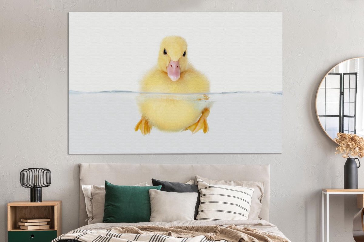 Canvas schilderij 180x120 cm - Wanddecoratie Zwemmende baby eend - Muurdecoratie woonkamer - Slaapkamer decoratie - Kamer accessoires - Schilderijen — afbeelding 2