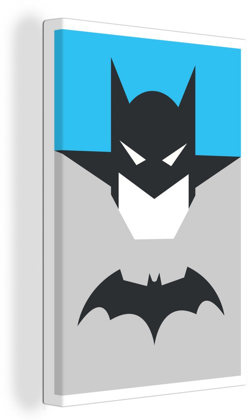 Canvas Schilderij Illustratie van Batman op een blauwe achtergrond - 20x30 cm - Wanddecoratie