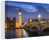 Canvas schilderij 140x90 cm - Wanddecoratie Kleurrijke wolkenformatie boven de Big Ben in Londen - Muurdecoratie woonkamer - Slaapkamer decoratie - Kamer accessoires - Schilderijen