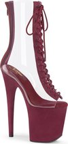 Pleaser Plateau Laarzen -39 Shoes- FLAMINGO-800-34FS Paaldans schoenen Transparant/Bordeaux rood