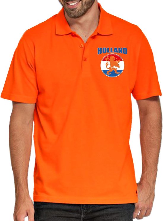 Foto: Holland met oranje leeuw op borst oranje poloshirt holland nederland supporter ek wk voor heren l