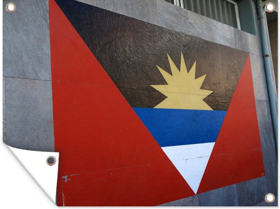 Tuin decoratie Vlag van Antigua en Barbuda geverfd op een muur - 40x30 cm - Tuindoek - Buitenposter