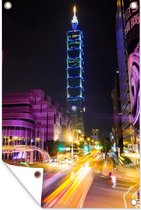 Tuindecoratie De verlichte Taipei 101 in Taiwan bij avond - 40x60 cm - Tuinposter - Tuindoek - Buitenposter