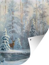 Tuinposter - Tuindoek - Tuinposters buiten - Vintage winters landschap in de winter - 90x120 cm - Tuin