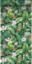 ESTAhome vlies wallpaper XXL tropische bladeren en bloemen emerald groen - 158893 - 0.465 x 8.37 m