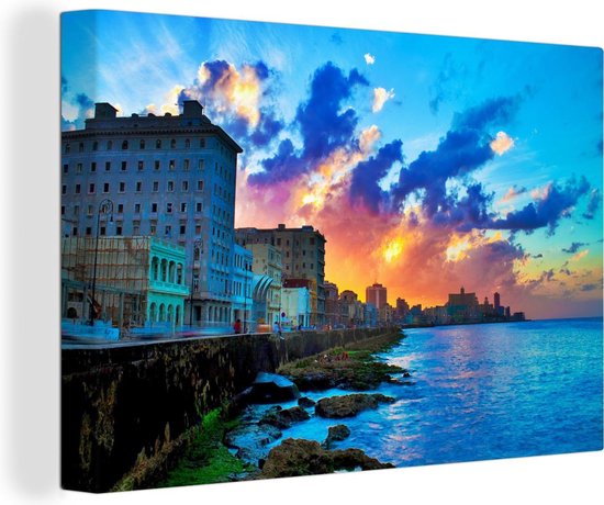 Canvas Schilderij Kleurrijke zonsondergang boven Cuba in Noord-Amerika - 30x20 cm - Wanddecoratie