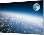 Wandpaneel Maan boven de atmosfeer  | 210 x 140  CM | Zwart frame | Wand-beugels (27 mm)