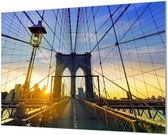 Wandpaneel Brooklyn Bridge New York zonsondergang  | 150 x 100  CM | Zwart frame | Wand-beugels (27 mm)