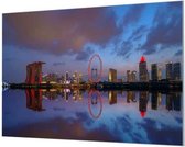 Wandpaneel Singapore bij avond  | 100 x 70  CM | Zwart frame | Wand-beugels (27 mm)