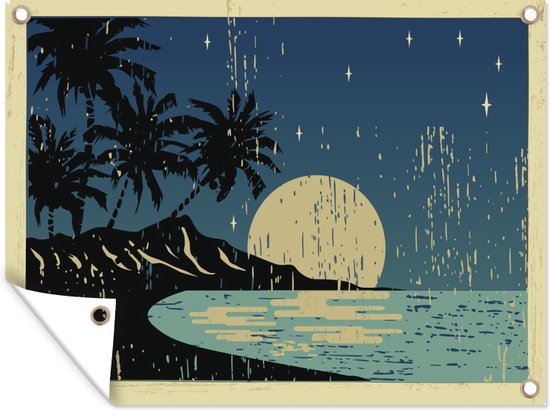 Tuin decoratie Vintage ansichtkaart met een tropische illustratie - 40x30 cm - Tuindoek - Buitenposter